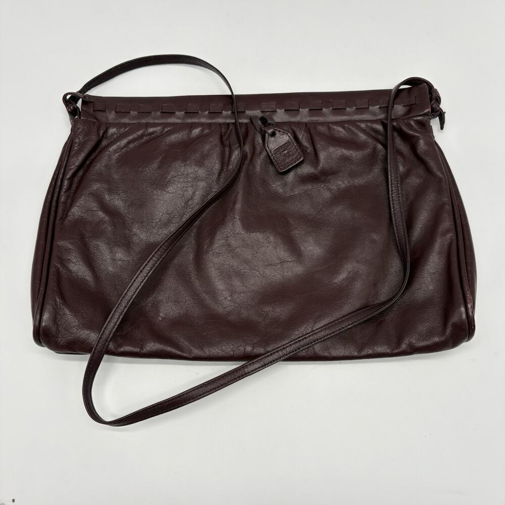 Vtg Anne Klein for Calderon 80's Leather Shoulder Bag with Lion Logo Burgundy